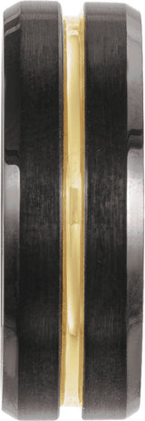 18K Yellow Gold PVD & Black PVD Tungsten 8 mm Beveled-Edge Grooved Comfort-Fit Band Size 8