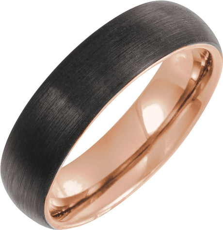 18K Rose Gold PVD & Black PVD Tungsten 6 mm Comfort-Fit Half-Round Band Size 10