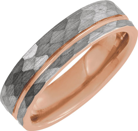 18K Rose Gold PVD Tungsten 6 mm Grooved Comfort-Fit Flat Band Size 10