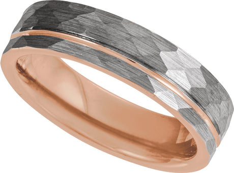 18K Rose Gold PVD Tungsten 6 mm Grooved Comfort-Fit Flat Band Size 10