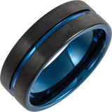 Blue PVD Tungsten 8 mm Grooved Comfort-Fit Band Size 10