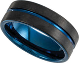 Blue PVD Tungsten 8 mm Grooved Comfort-Fit Band Size 10