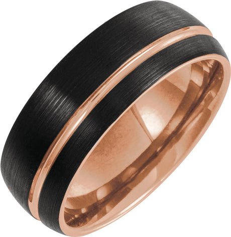 18K Rose Gold PVD & Black PVD Tungsten 8 mm Grooved Comfort-Fit Band Size 12