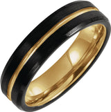 18K Yellow Gold PVD & Black PVD Tungsten 6 mm Beveled-Edge Grooved Comfort-Fit Band Size 7
