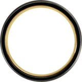 18K Yellow Gold PVD & Black PVD Tungsten 6 mm Beveled-Edge Grooved Comfort-Fit Band Size 7