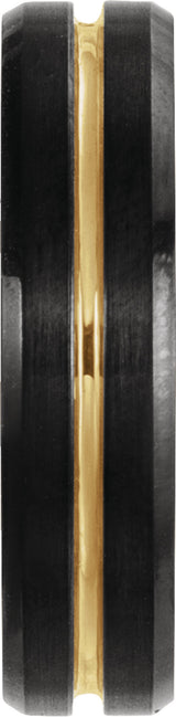 18K Yellow Gold PVD & Black PVD Tungsten 6 mm Beveled-Edge Grooved Comfort-Fit Band Size 7