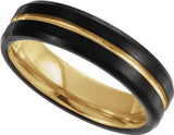 18K Yellow Gold PVD & Black PVD Tungsten 6 mm Beveled-Edge Grooved Comfort-Fit Band Size 7