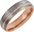 18K Rose Gold PVD Tungsten 6 mm Grooved Half-Round Comfort-Fit Band Size 10
