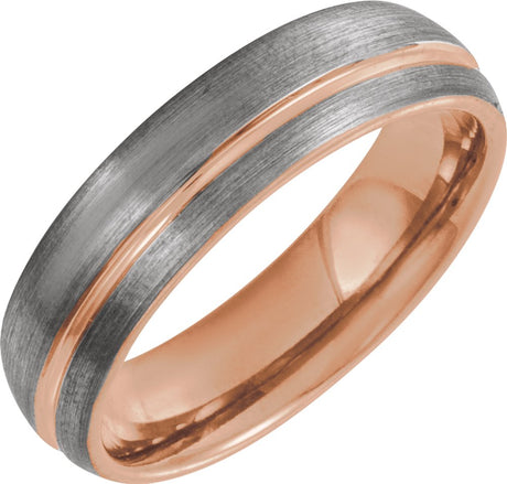 18K Rose Gold PVD Tungsten 6 mm Grooved Half-Round Comfort-Fit Band Size 10