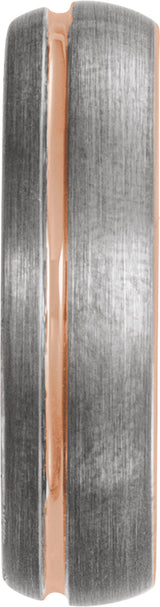 18K Rose Gold PVD Tungsten 6 mm Grooved Half-Round Comfort-Fit Band Size 10