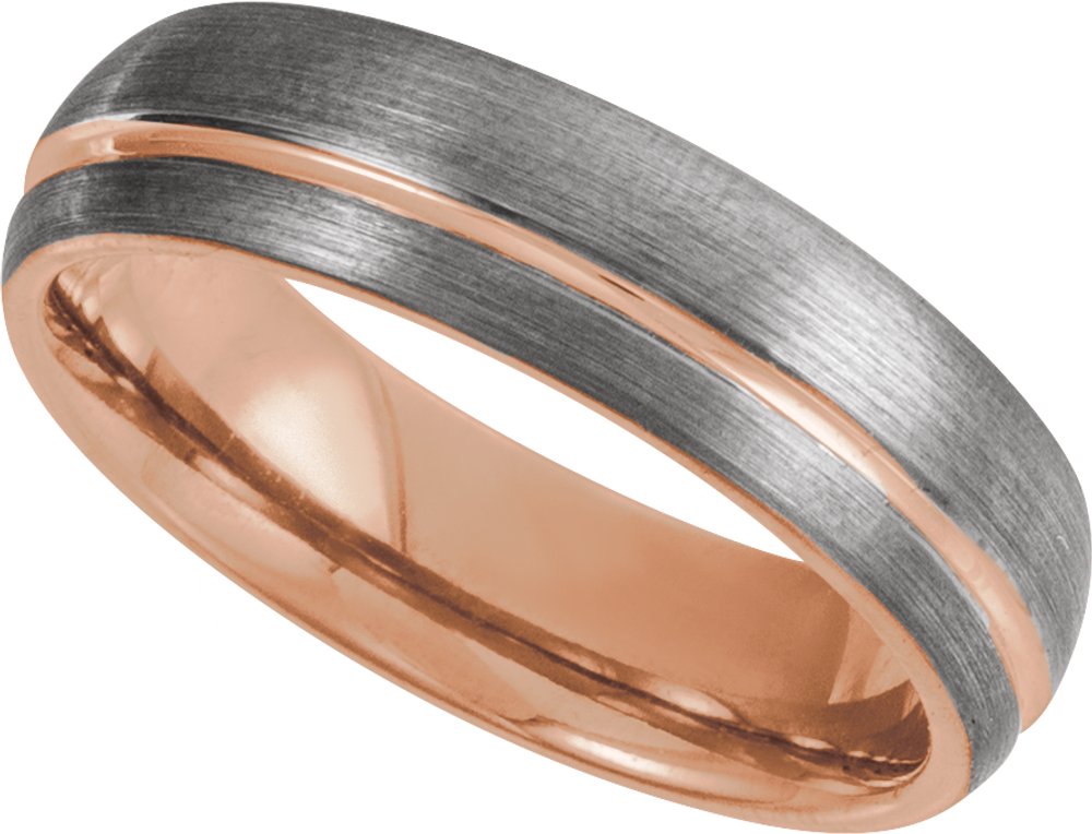 18K Rose Gold PVD Tungsten 6 mm Grooved Half-Round Comfort-Fit Band Size 10