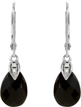 14K White Natural Briolette Onyx & .025 CTW Natural Diamond Earrings