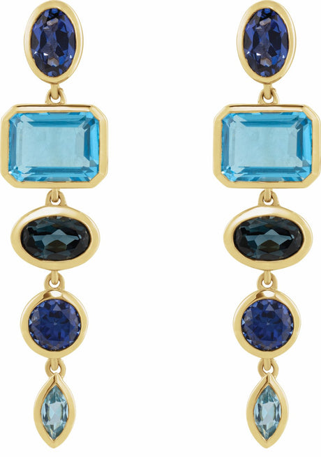 14K Yellow Gold Lab-Grown Blue Sapphire & Natural London Blue Topaz Dangle Earrings