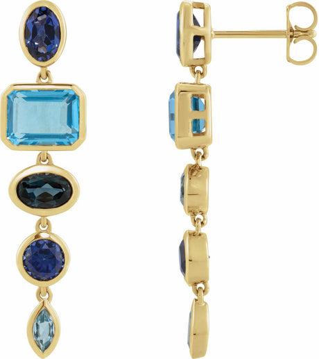 14K Yellow Gold Lab-Grown Blue Sapphire & Natural London Blue Topaz Dangle Earrings
