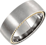 Titanium & 18K Yellow Gold PVD Rope Inlay 8 mm Comfort-Fit Half Round Band Size 10