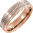 18K Rose Gold PVD Tungsten 6 mm Grooved Comfort-Fit Band Size 10