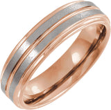 18K Rose Gold PVD Tungsten 6 mm Grooved Comfort-Fit Band Size 10