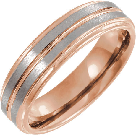 18K Rose Gold PVD Tungsten 6 mm Grooved Comfort-Fit Band Size 10