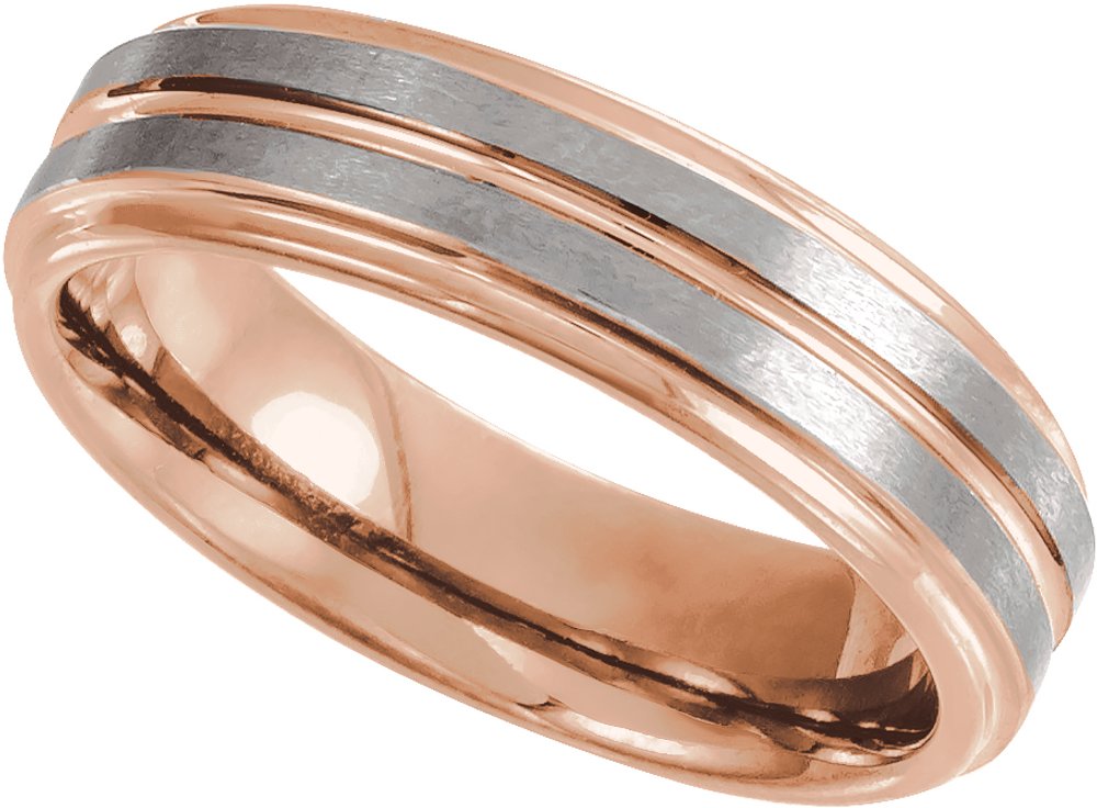 18K Rose Gold PVD Tungsten 6 mm Grooved Comfort-Fit Band Size 10
