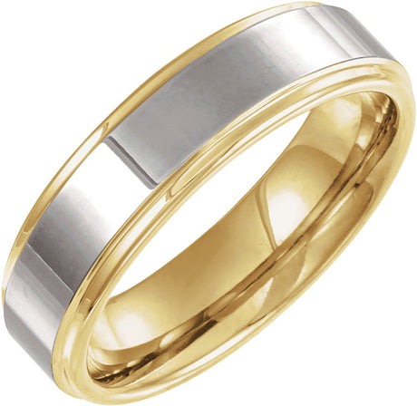 18K Yellow Gold PVD Tungsten 6 mm Stepped-Edge Comfort-Fit Flat Band Size 10