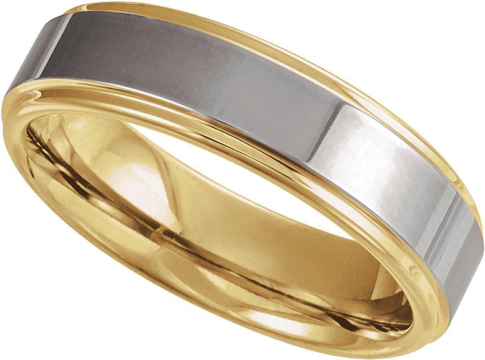 18K Yellow Gold PVD Tungsten 6 mm Stepped-Edge Comfort-Fit Flat Band Size 10