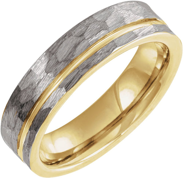 18K Yellow Gold PVD Tungsten 6 mm Grooved Comfort-Fit Flat Band Size 10