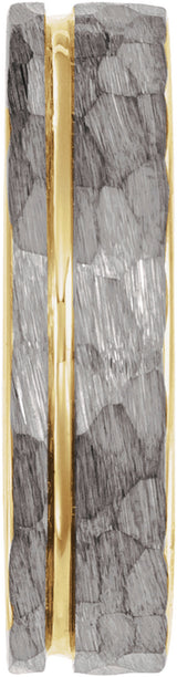 18K Yellow Gold PVD Tungsten 6 mm Grooved Comfort-Fit Flat Band Size 10