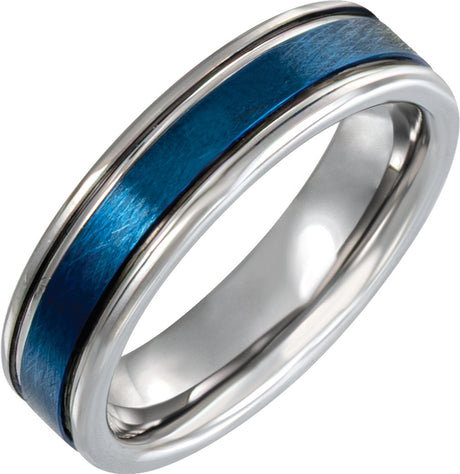 Blue PVD Tungsten 6 mm Beveled-Edge Grooved Inlay Comfort-Fit Band Size 8
