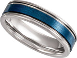 Blue PVD Tungsten 6 mm Beveled-Edge Grooved Inlay Comfort-Fit Band Size 8
