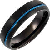 Black & Blue PVD Tungsten 6 mm Grooved Comfort-Fit Half Round Band Size 7