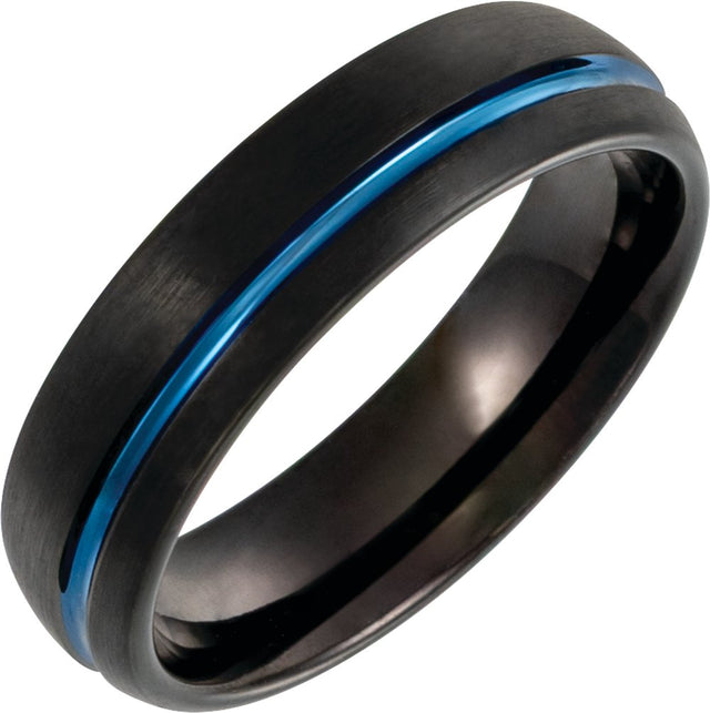 Black & Blue PVD Tungsten 6 mm Grooved Comfort-Fit Half Round Band Size 7