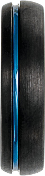Black & Blue PVD Tungsten 6 mm Grooved Comfort-Fit Half Round Band Size 7