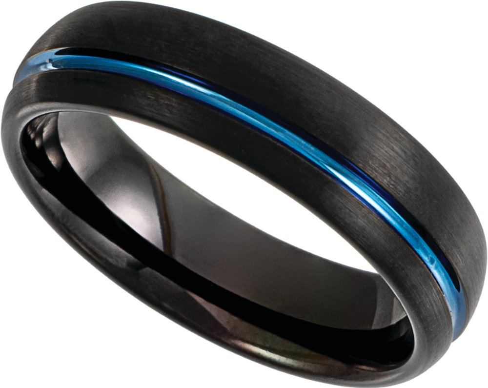 Black & Blue PVD Tungsten 6 mm Grooved Comfort-Fit Half Round Band Size 7