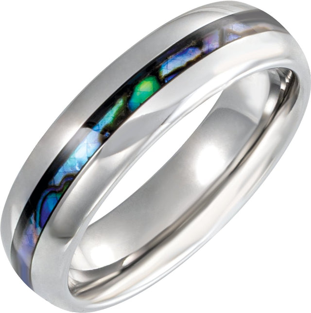 Tungsten 6 mm Pearl Shell Inlay Comfort-Fit Half Round Band Size 8.5