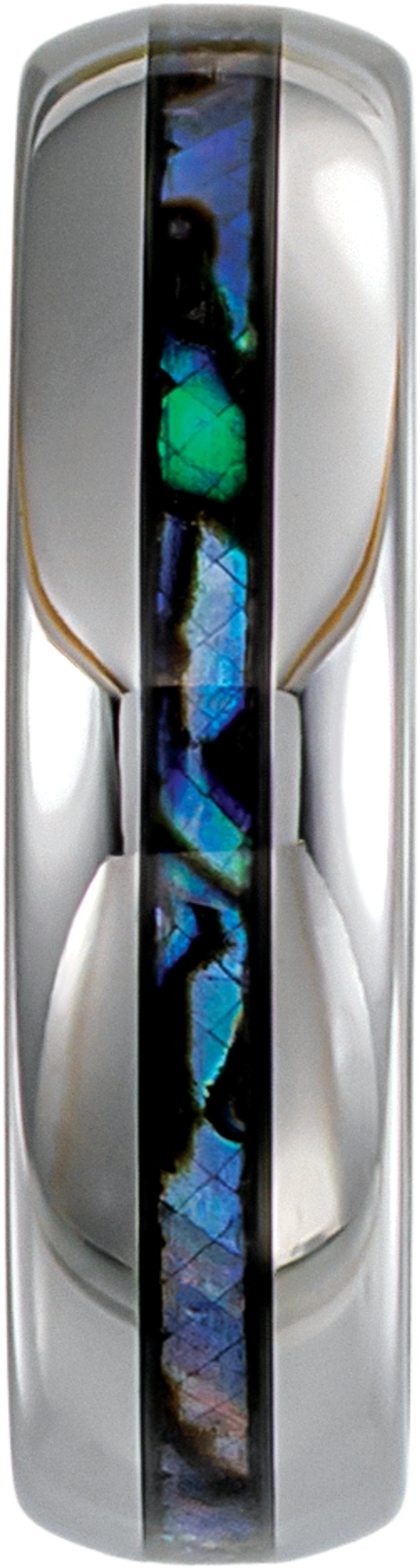Tungsten 6 mm Pearl Shell Inlay Comfort-Fit Half Round Band Size 8.5