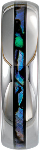Tungsten 6 mm Pearl Shell Inlay Comfort-Fit Half Round Band Size 8.5