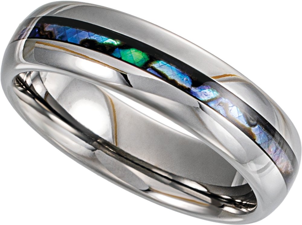 Tungsten 6 mm Pearl Shell Inlay Comfort-Fit Half Round Band Size 8.5