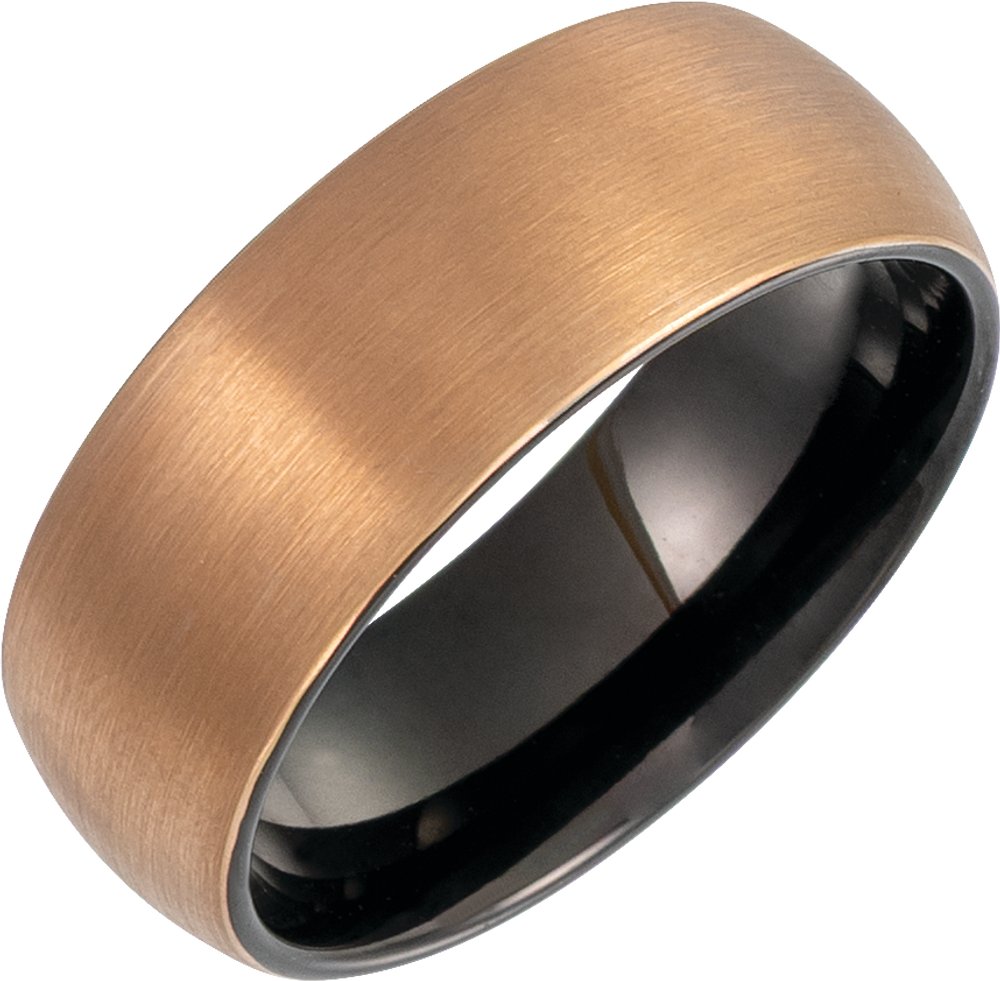 18K Rose Gold PVD & Black PVD Tungsten 8 mm Comfort-Fit Half Round Band Size 10
