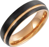 18K Rose Gold PVD & Black PVD Tungsten 6 mm Grooved Comfort-Fit Band Size 8
