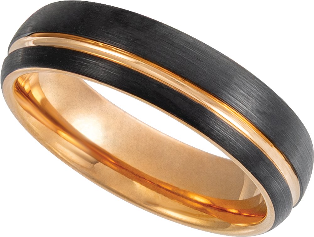18K Rose Gold PVD & Black PVD Tungsten 6 mm Grooved Comfort-Fit Band Size 8