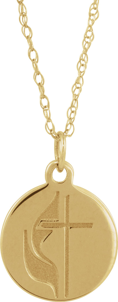 14K Yellow Gold Cross Disc 18"Necklace