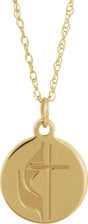 14K Yellow Gold Cross Disc 18"Necklace