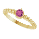 14K Yellow Gold Natural Pink Tourmaline Graduated Bead Ring