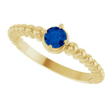 14K Yellow Gold Lab-Grown Blue Sapphire Graduated Bead Ring