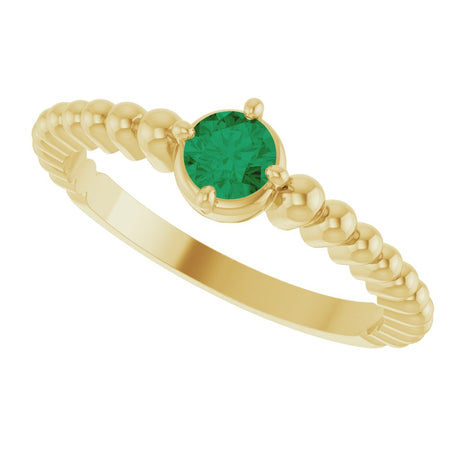 14K Yellow Gold Lab-Grown Emerald Graduated Bead Ring