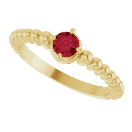 14K Yellow Gold Lab-Grown Ruby Graduated Bead Ring