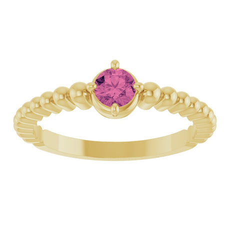 14K Yellow Gold Natural Pink Tourmaline Graduated Bead Ring
