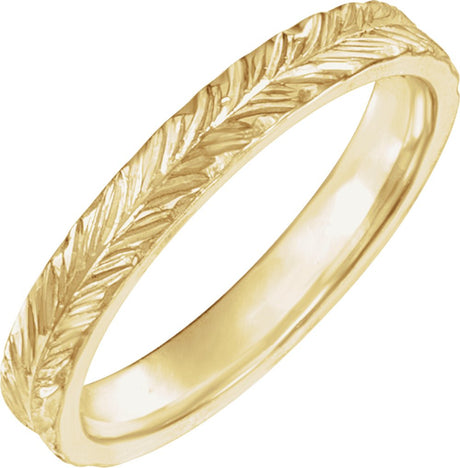 14K Yellow Gold Hand-Engraved  Wheat Pattern Flat Band Size 6