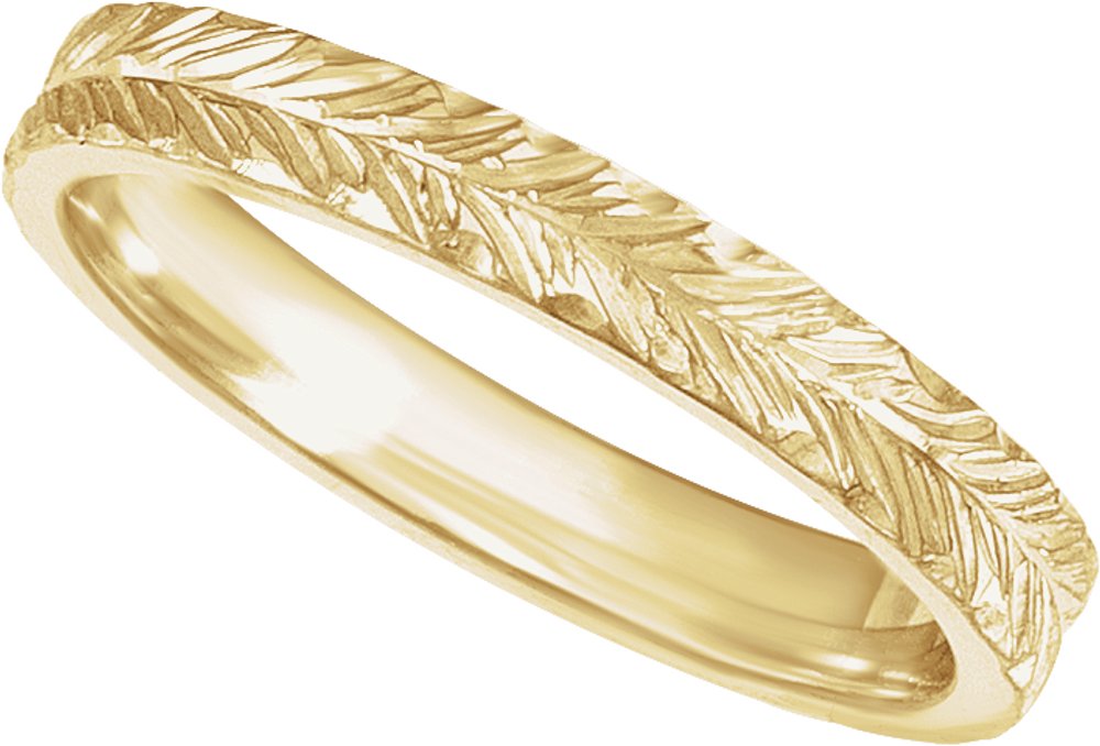 14K Yellow Gold Hand-Engraved  Wheat Pattern Flat Band Size 6