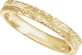 14K Yellow Gold Hand-Engraved  Wheat Pattern Flat Band Size 6